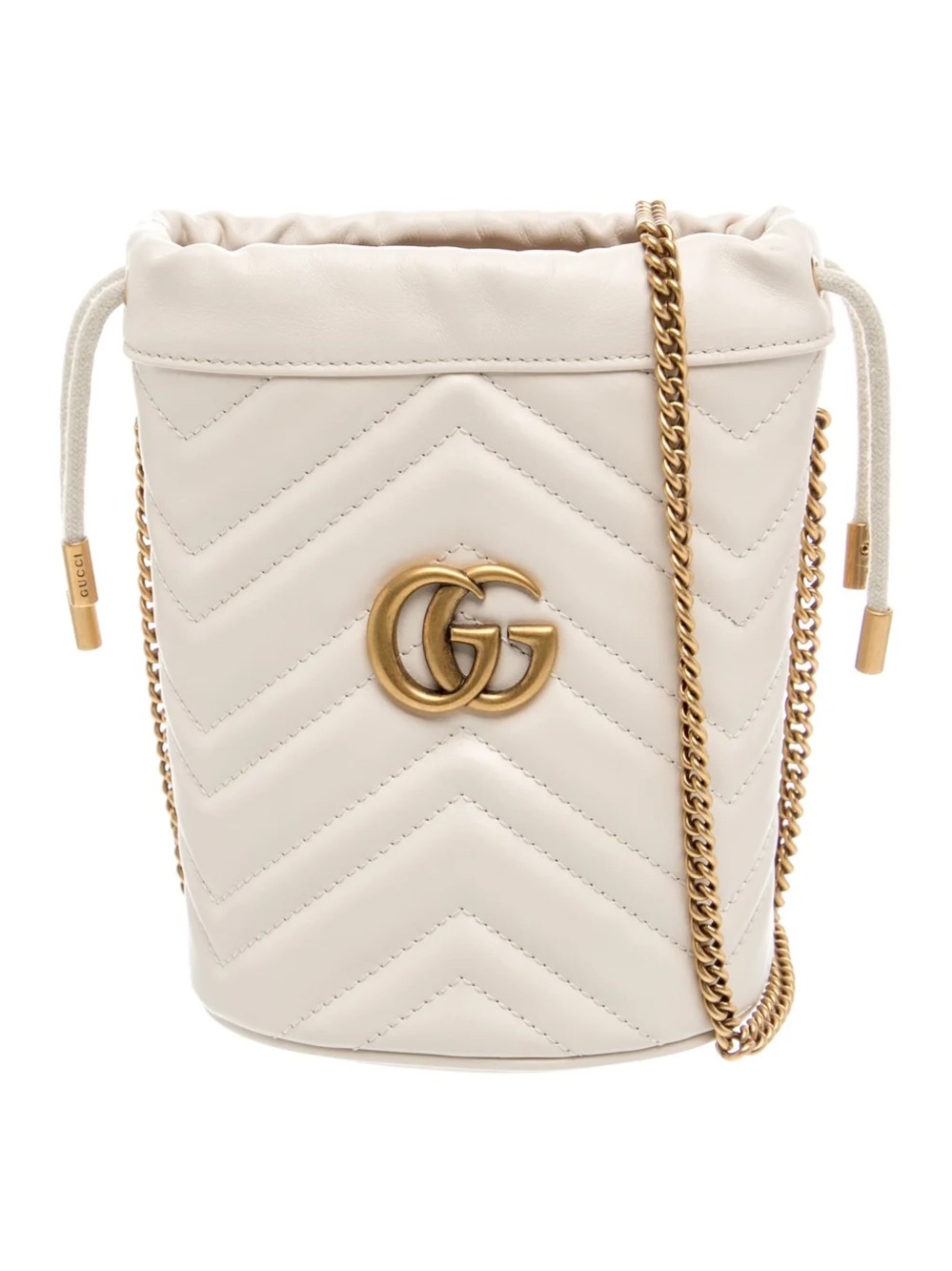 GUCCI Calfskin Matelasse Mini GG Marmont 2.0 Bucket Bag White